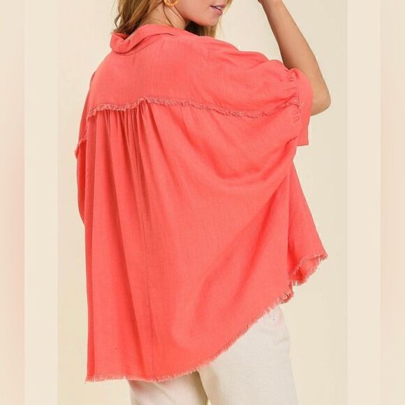 Angee Oversized Collared Blouse in Coral Size Small - Picture 6 of 12